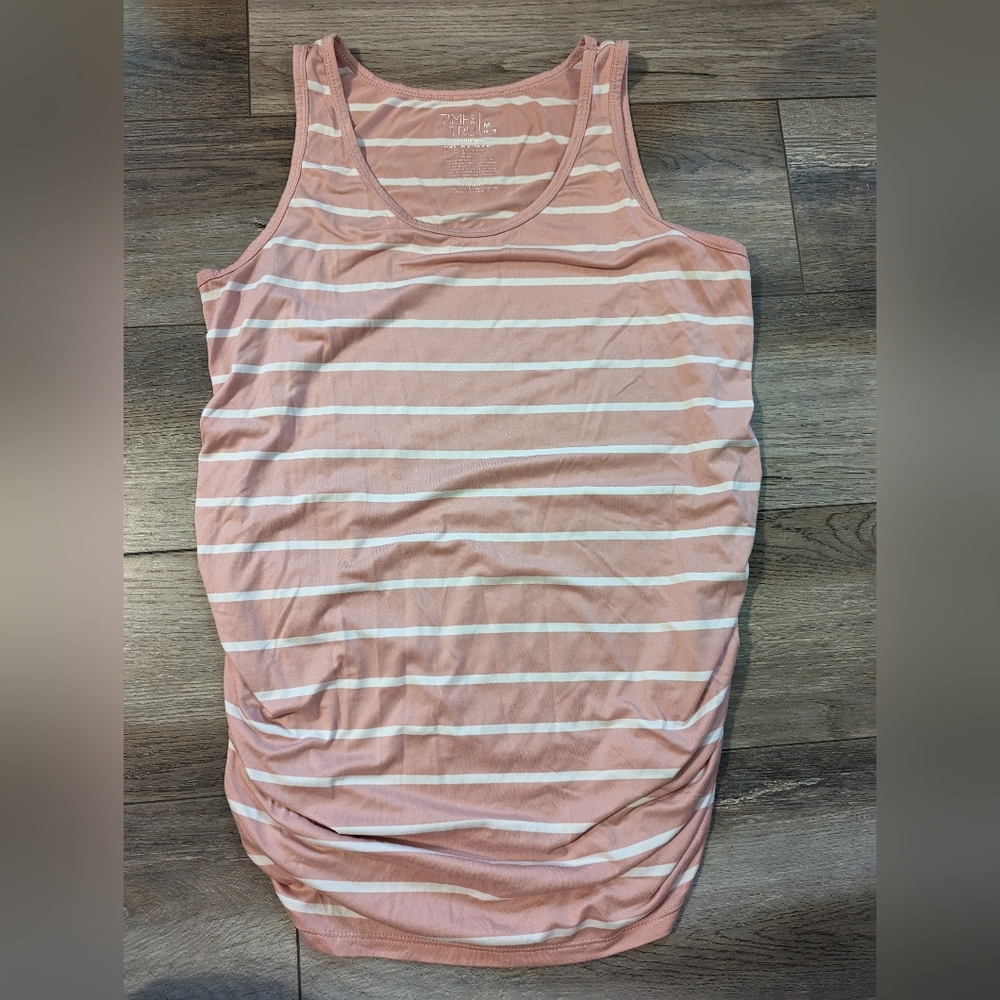 Pink and white striped maternity tank